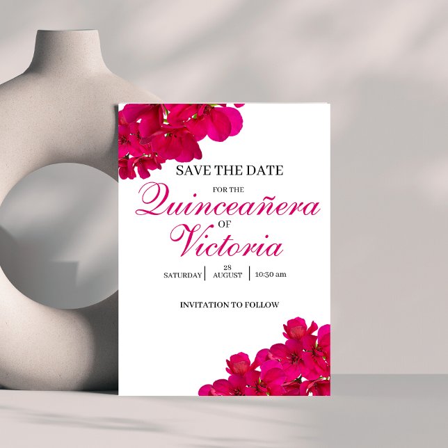 Chic Fuchsia & Hot Pink Roses Quinceañera Save The Date (Creator Uploaded)