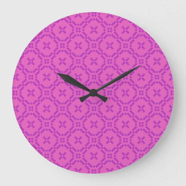 Chic Fuchsia on Pink Welsh Tapestry Pattern Large Clock (Front)