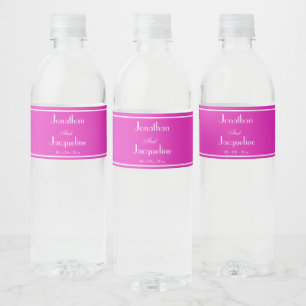 Chic Fuchsia Pink & White Wedding Water Bottle Label