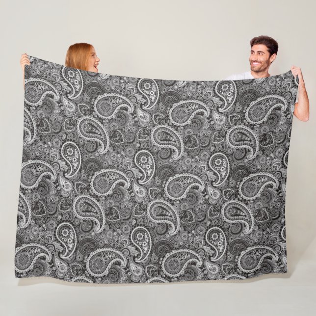 Chic Fun Black and White Paisley Classic Pattern Fleece Blanket (In Situ)