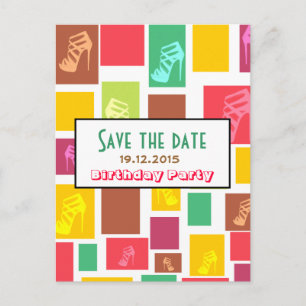 Chic Fun Colourful Birthday Save the Date Postcard