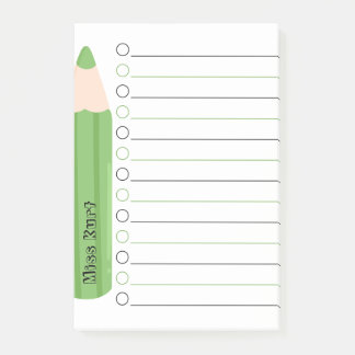 Chic Fun Cute Green Pencil Lined Custom Teacher Post-it Notes