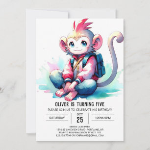 Chic Fun Monkey Birthday Invitation