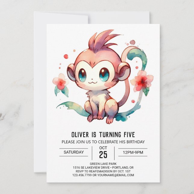 Chic Fun Monkey Birthday Invitation (Front)