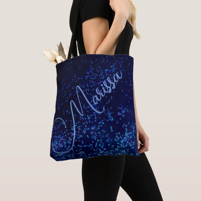 Chic Fun Personalised Blue Confetti Tote (Close Up)