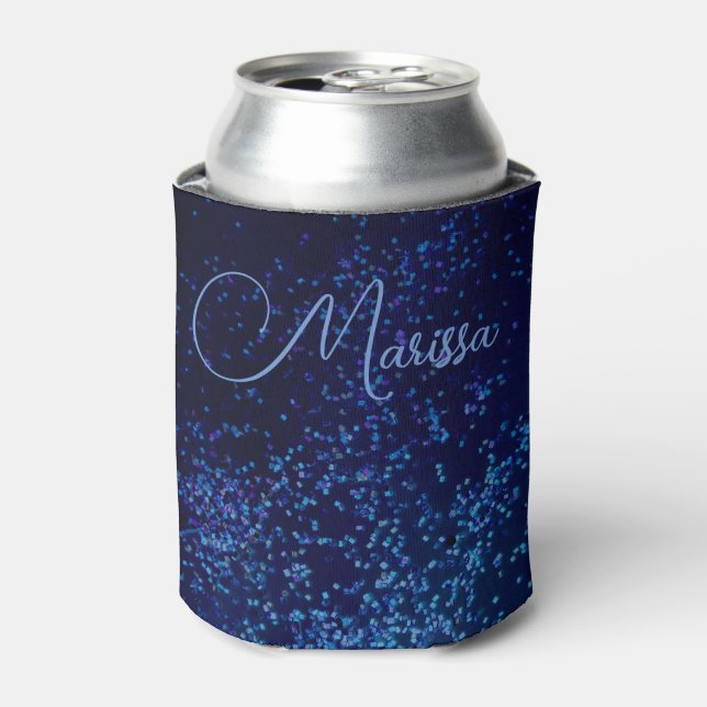 Chic Fun Personalised Midnite Blue Confetti   Can Cooler (Can Front)