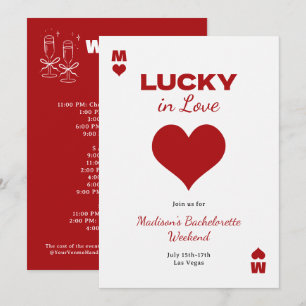 Chic Fun Red Lucky In Love Bachelorette Itinerary Invitation