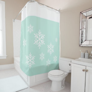 Chic Fun Stylish White Snowflakes On Light Teal Shower Curtain