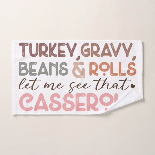 Chic Fun Thanksgiving Turkey Beans Casserole Hand Towel (Hand Towel)