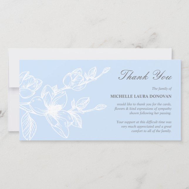 Chic Funeral Thank You Note | Blue Magnolia (Front)