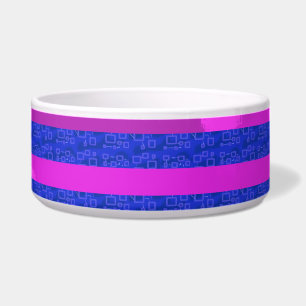 Chic Funny Blue Geometric Stripes Ceramic Pet Bowl