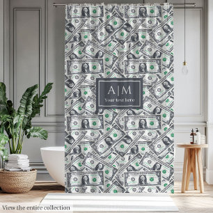 Chic funny gift for cash fans with monogram design shower curtain