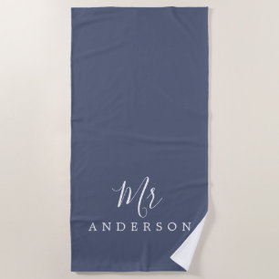 Chic Future Mr Blue Indigo Monogram Beach Towel