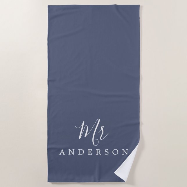 Chic Future Mr Blue Indigo Monogram Beach Towel (Front)