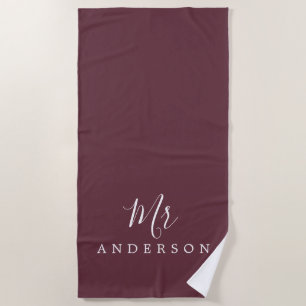 Chic Future Mr Burgundy Monogram Beach Towel