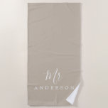 Chic Future Mr Grey Monogram Beach Towel<br><div class="desc">Chic grey monogrammed beach towel with the text Mr in white elegant script calligraphy. You can customise this luxurious beach towel with your married name. Perfect gift for the newlywed couple with the matching Mrs beach towel or for the bridal shower. Exclusively designed for you by Happy Dolphin Studio. If...</div>