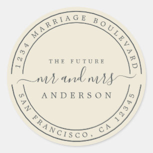 Chic Future Mr Mrs Antique White Return Address Classic Round Sticker