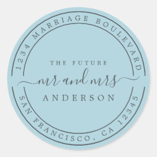 Chic Future Mr Mrs Blue Glow Return Address Classic Round Sticker