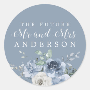Chic Future Mr Mrs Blue Ivory Floral Envelope Seal