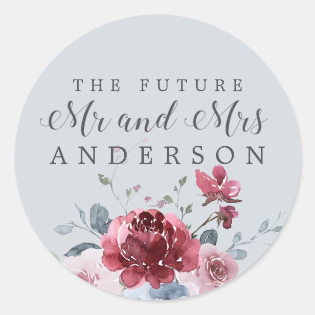 Chic Future Mr Mrs Burgundy Floral Envelope Seal (Front)
