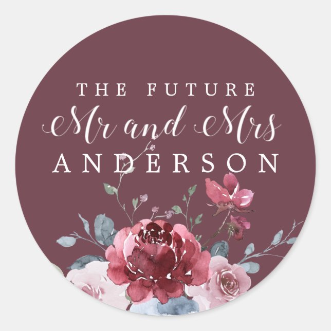 Chic Future Mr Mrs Burgundy Floral Envelope Seal (Front)