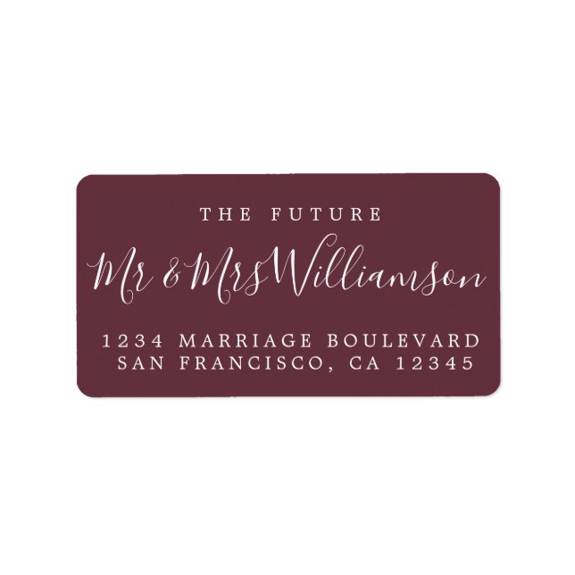Chic Future Mr Mrs Burgundy Wedding Return Address Label (Front)