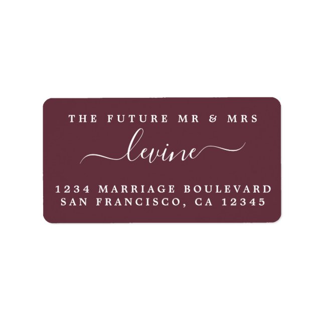 Chic Future Mr Mrs Burgundy Wedding Return Address Label (Front)