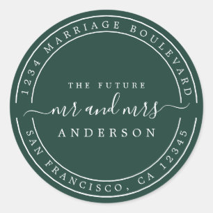 Chic Future Mr Mrs Return Address Dark Green Classic Round Sticker