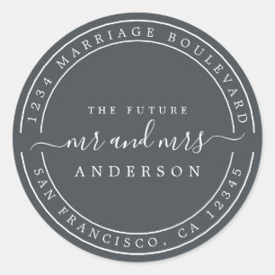Chic Future Mr Mrs  Wedding Return Address Black Classic Round Sticker