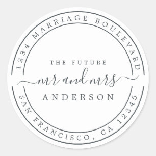 Chic Future Mr Mrs Wedding Return Address Classic Round Sticker
