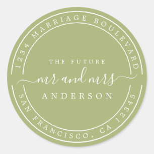 Chic Future Mr Mrs Wedding Return Address Green C Classic Round Sticker
