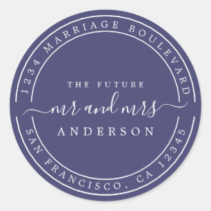 Chic Future Mr Mrs  Wedding Return Address Navy Classic Round Sticker