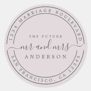 Chic Future Mr Mrs Wedding Return Address Purple Classic Round Sticker