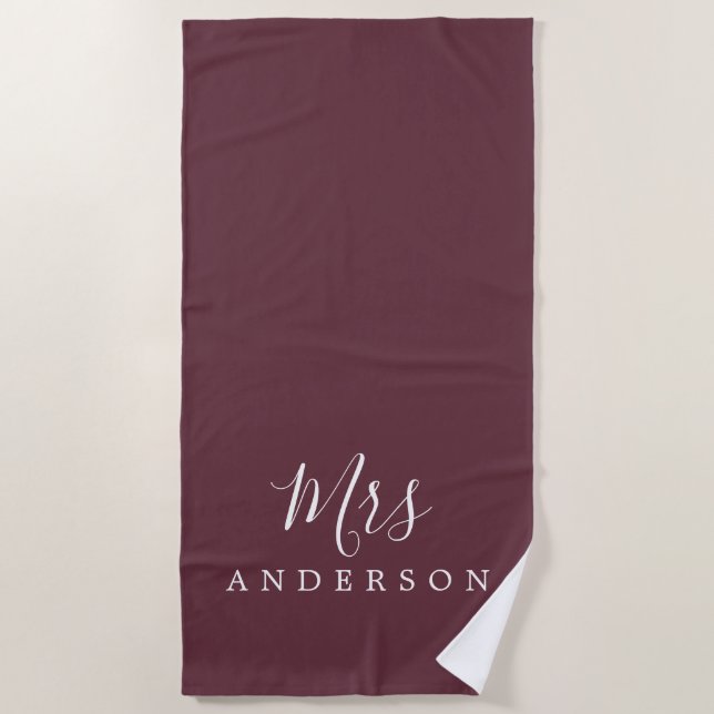 Chic Future Mrs Burgundy Monogram Beach Towel (Front)
