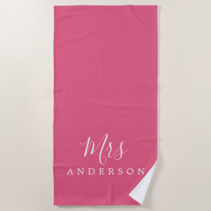 Chic Future Mrs Hot Pink Monogram Beach Towel