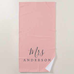 Chic Future Mrs Pastel Pink Monogram Beach Towel