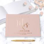 Chic Future Mrs Rose Gold Foil Pink Bridal Shower Guest Book<br><div class="desc">This chic blush pink bridal shower guest book is perfect for your guests to leave words of advice and best wishes. It features rose gold foil, "Mrs" written in a large elegant script, and the bride's name and shower date. Personalise the title on the spine to make this a truly...</div>
