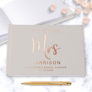 Chic Future Mrs Rose Gold Foil Taupe Bridal Shower Guest Book