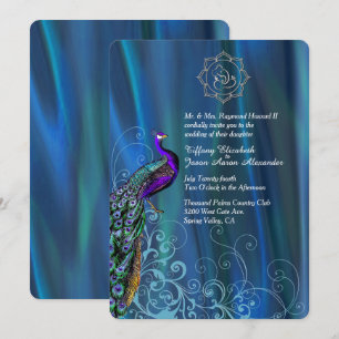 Chic Ganesha Blue Satin and Peacock Wedding  Invit Invitation