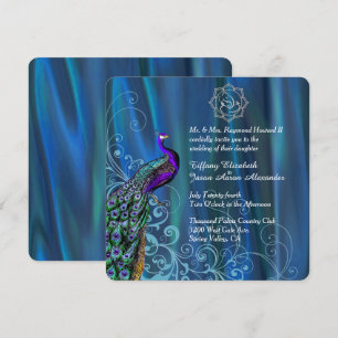 Chic Ganesha Blue Satin and Peacock Wedding  Invitation