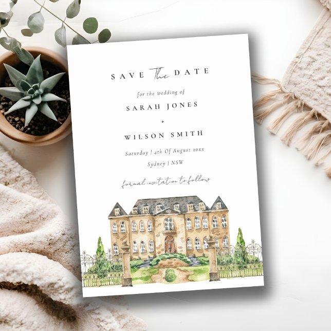 Chic Garden Chateau Watercolor Save The Date Card (Creator Uploaded)