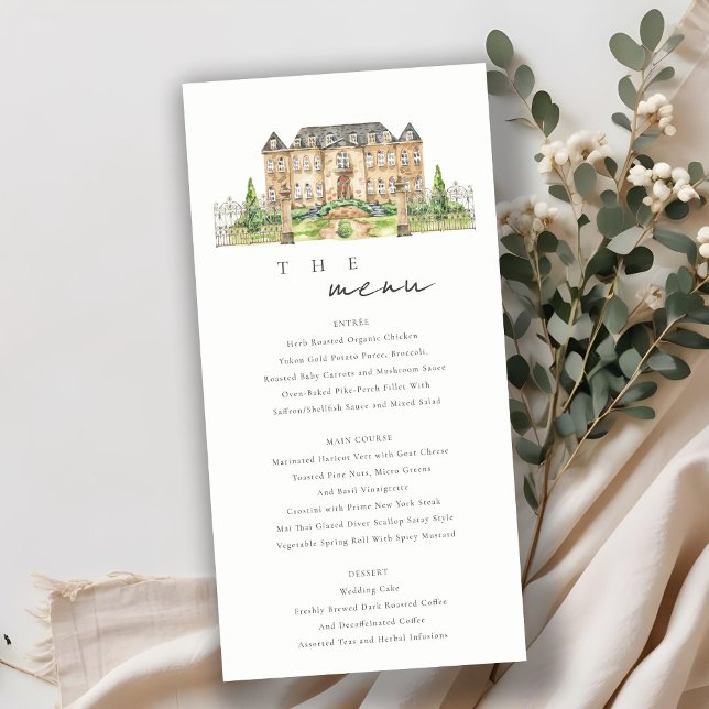Chic Garden Chateau Watercolor Wedding Menu Card (Creator Uploaded)