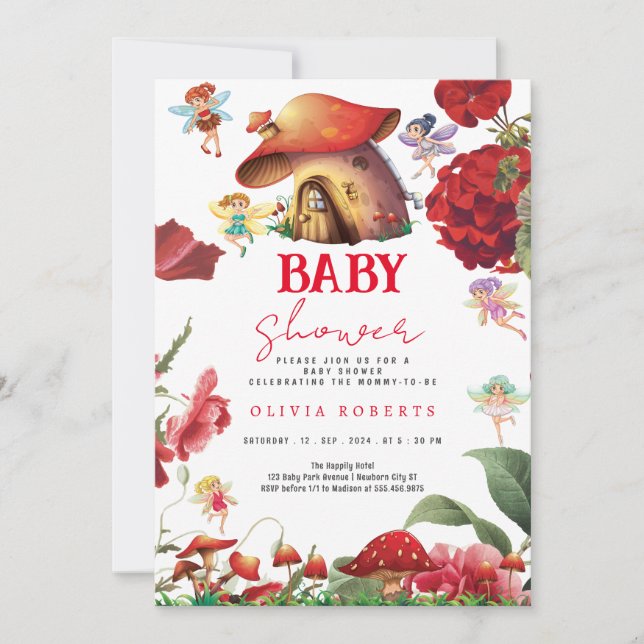 Chic Garden Floral Fairy Princess Girl Baby Shower Invitation (Front)