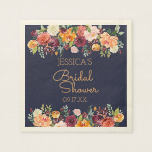 Chic Garden Floral Navy Blue Personalised Napkin