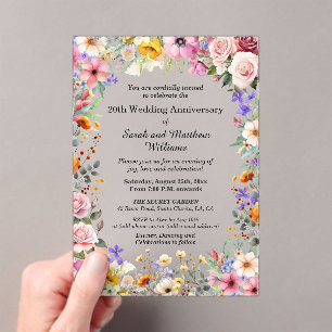 Chic Garden Flowers 20th Wedding Anniversary Acrylic Invitations