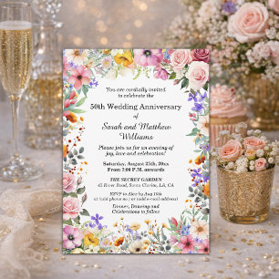 Chic Garden Flowers 50th Wedding Anniversary Invitation
