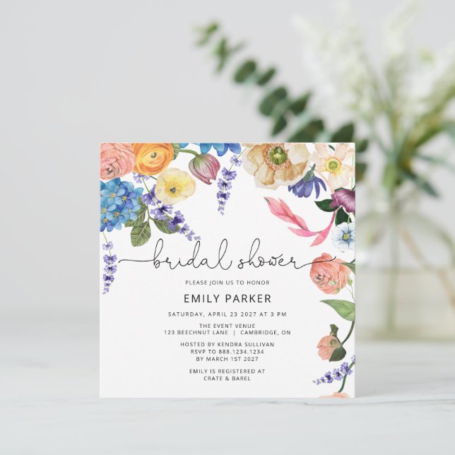 Chic Garden Flowers Bridal Shower Invitation (Standing Front)