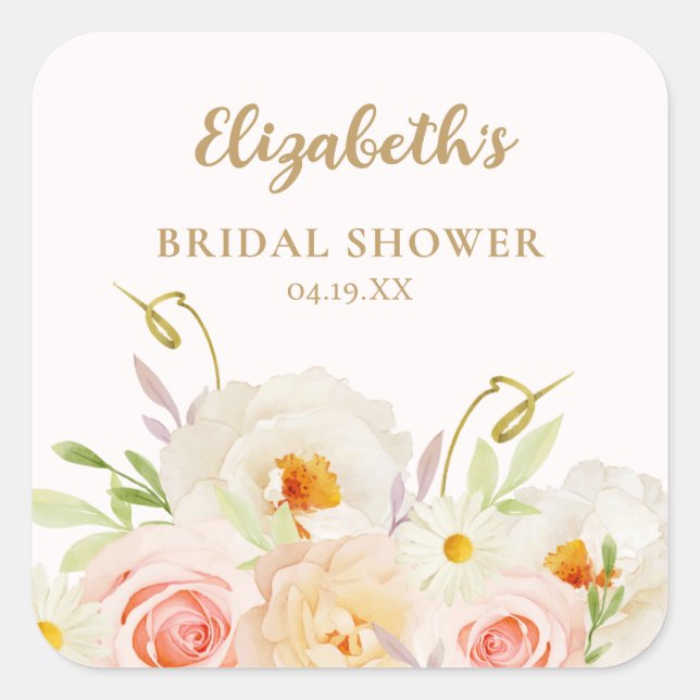Chic Garden Flowers Bridal Shower Square Sticker (Front)