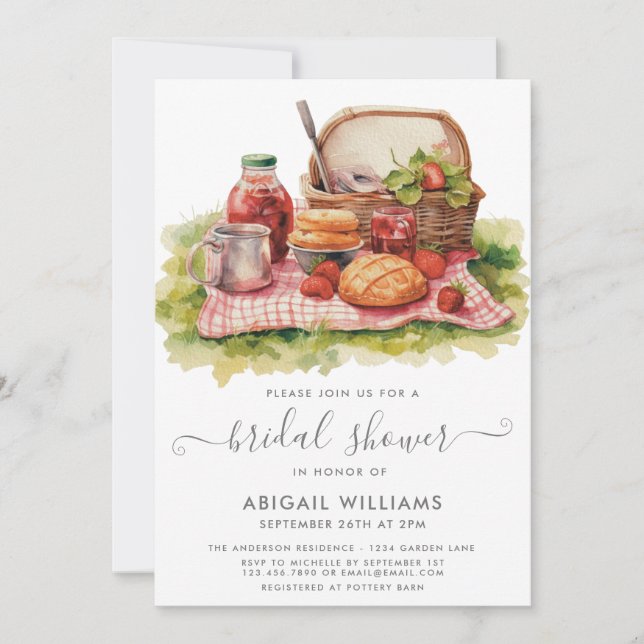 Chic Garden Party Picnic Strawberry Bridal Shower Invitation (Front)