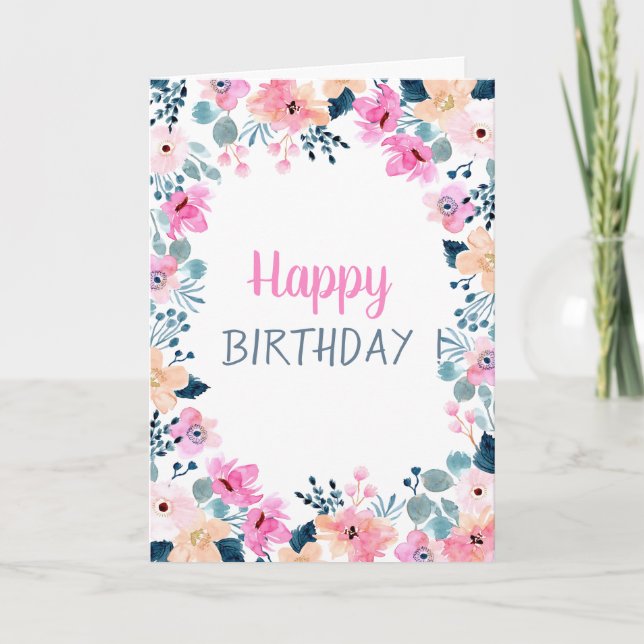 Chic Garden Pink Flowers Card (Front)